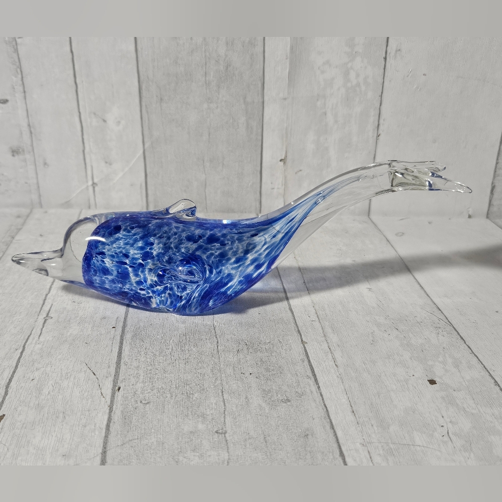 Elegant Blue Glass Dolphin Paper Weight